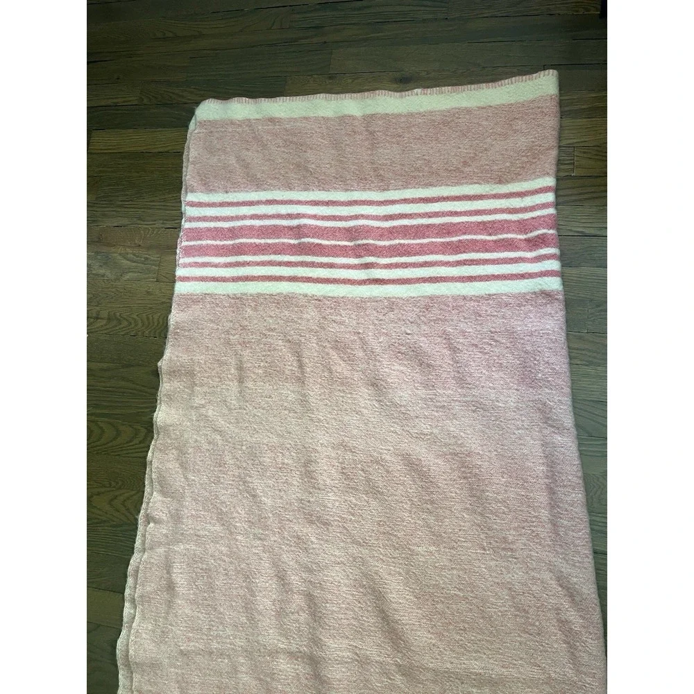 Vintage Wool Blanket Pink Cream Stripe 60x82